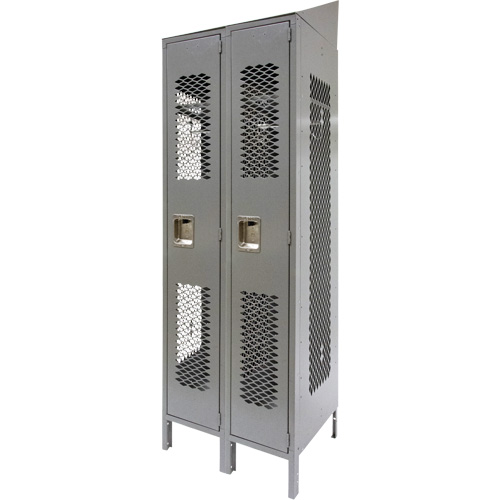 Vented Lockers, Bank of 2, 24" x 18" x 88", Steel, Grey, Knocked Down, Perforated MAS Chibougamau
