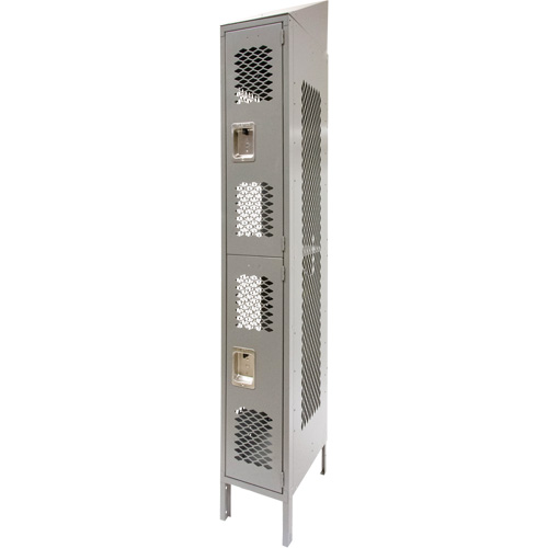 Vented Lockers, 2 -tier, 12" x 18" x 88", Steel, Grey, Knocked Down, Perforated MAS Chibougamau