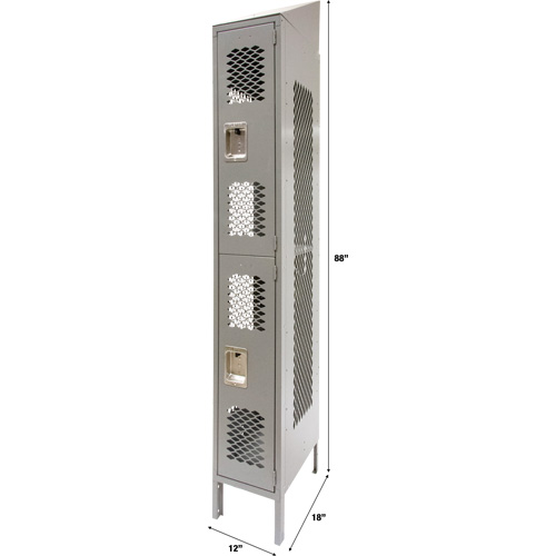 Vented Lockers, 2 -tier, 12" x 18" x 88", Steel, Grey, Knocked Down, Perforated MAS Chibougamau