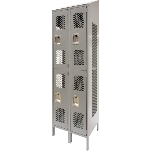 Vented Lockers, 2 -tier, Bank of 2, 24" x 18" x 88", Steel, Grey, Knocked Down, Perforated MAS Chibougamau