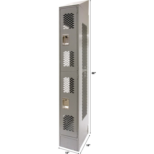 Vented Lockers, 2 -tier, 12" x 18" x 88", Steel, Grey, Knocked Down, Perforated MAS Chibougamau