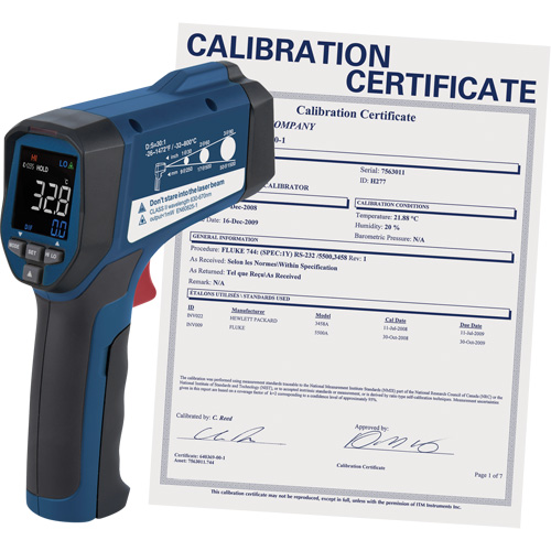 Thermom&egrave;tre &agrave; infrarouge professionnel avec certificat de calibration, -26 - 1472° F ( -32 - 800° C ), 30:1, &eacute;missivit&eacute; Ajustable MAS Chibougamau