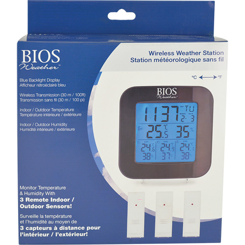 Station m&eacute;t&eacute;orologique sans fil avec 3 capteurs, Sans contact, Num&eacute;rique, 40-158°F (-40-70°C) MAS Chibougamau