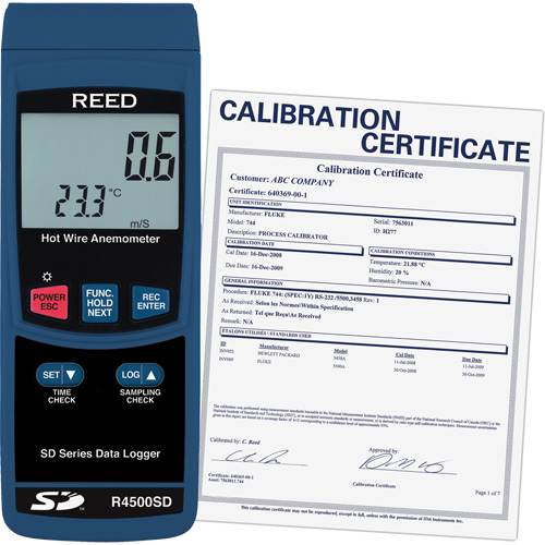 Thermo-an&eacute;mom&egrave;tres &agrave; fil chaud avec enregistrement de donn&eacute;es et certificat de calibration, Enregistrement des donn&eacute;es, Gamme de v&eacute;locit&eacute; d'air de 0,2 - 25 m/sec MAS Chibougamau