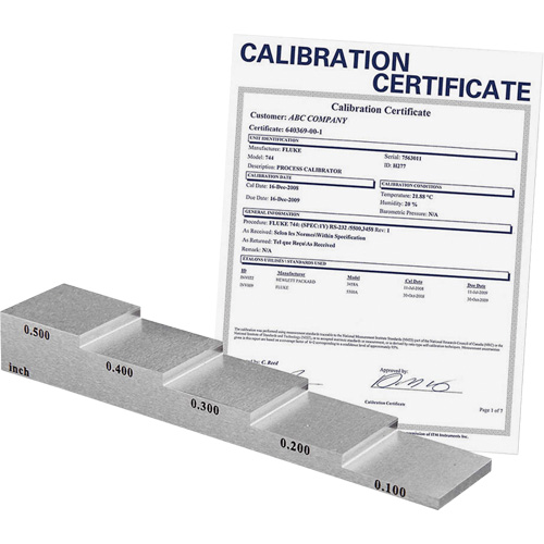 Bloc d'&eacute;talonnage de 5 &eacute;paisseurs avec certificat de calibration MAS Chibougamau