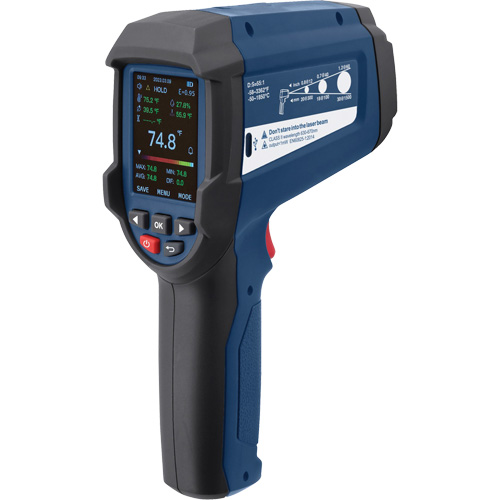 Thermom&egrave;tre infrarouge professionnel avec thermocouple de type K int&eacute;gr&eacute;, -58 - 3362°F (-50 - 1850°C), 55:1, &eacute;missivit&eacute; Ajustable MAS Chibougamau