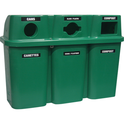 Recycling Containers Bullseye, Curbside, Plastic, 3 x 22 US Gal. MAS Chibougamau
