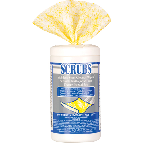 Lingettes nettoyantes pour l'acier inoxydable, 30 lingettes, 10-1/2" x 9-3/4" MAS Chibougamau