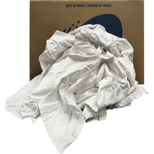 Recycled Wiping Rags, Cotton, White, 20 lbs. MAS Chibougamau