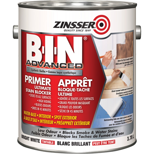 Appr&ecirc;t avanc&eacute; &agrave; base de gomme-laque synth&eacute;tique B-I-N, 3,78 L, Gallon, Blanc brillant teintable MAS Chibougamau