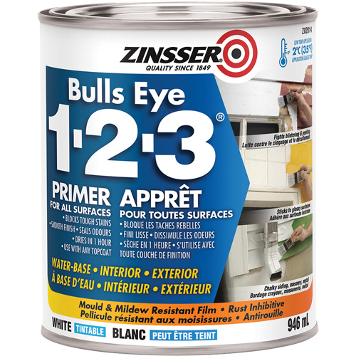 Appr&ecirc;t &agrave; base d'eau Bulls Eye 1-2-3, 946 ml, Canette, Blanc MAS Chibougamau