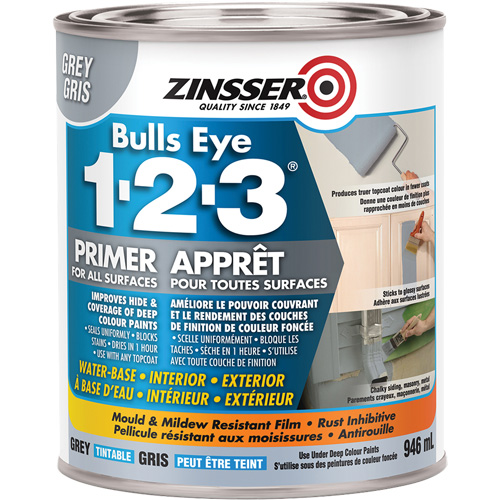 Appr&ecirc;t &agrave; base d'eau Bulls Eye 1-2-3, 946 ml, Canette, Gris MAS Chibougamau