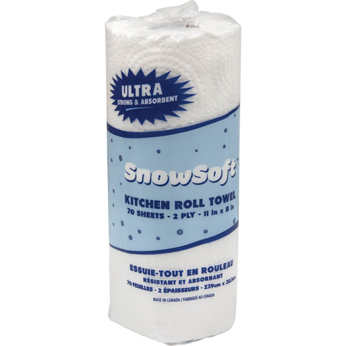 Essuie-tout pour cuisines de premi&egrave;re qualit&eacute; Snow Soft, 2 Pli, 70 Feuilles/rouleau, 8" la, 11" lo MAS Chibougamau