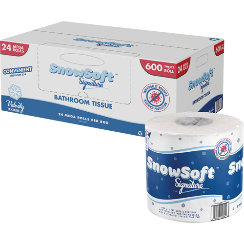 Papier hygi&eacute;nique de premi&egrave;re qualit&eacute; Snow Soft, 2 Pli, 600 Feuilles/Rouleu, Longueur 145', Blanc MAS Chibougamau