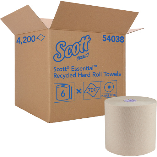 Essuie-mains bruns en fibres recycl&eacute;es &agrave; 100 % &agrave; enroulement serr&eacute; Essential, 1 pli, Standard, 700' lo MAS Chibougamau