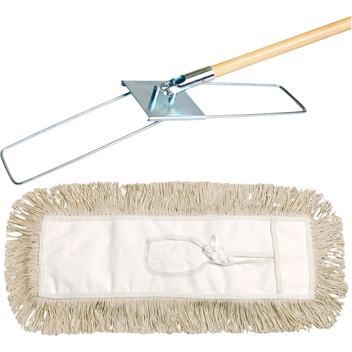Break-Ezy Dust Mop System, Tie-On Style, Cotton, 48" L x 3-1/2" W MAS Chibougamau