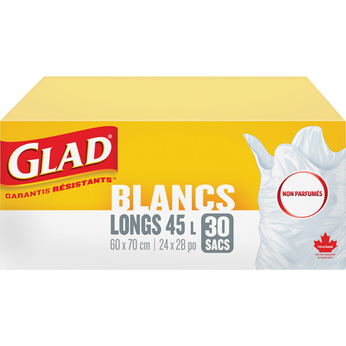 Sacs &agrave; ordures hauts 45 L sans parfum, R&eacute;gulier, 24" la x 28" lo, Blanc MAS Chibougamau