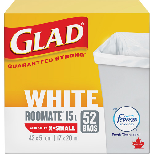Tr&egrave;s petits sacs &agrave; ordures 15 L avec Febreze, R&eacute;gulier, 17" la x 20" lo, Blanc MAS Chibougamau