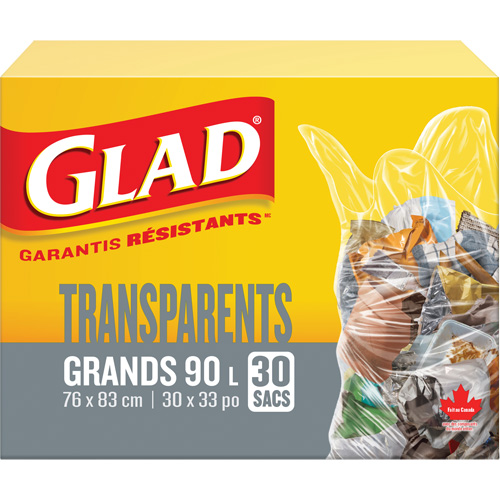 Sacs &agrave; ordures 90 L, R&eacute;gulier, 30" la x 33" lo, Transparent MAS Chibougamau