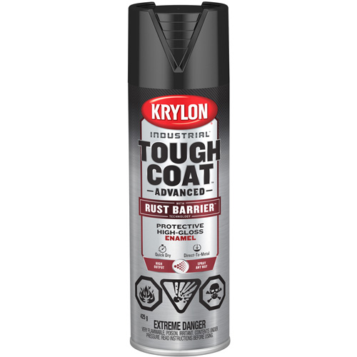 Peinture Tough Coat avec technologie Rust Barrier, Noir, Tr&egrave;s brillant, 425 g, Canette a&eacute;rosol MAS Chibougamau