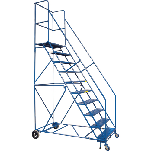 CSA-Certified Rolling Step Ladder with Locking Step, 10 Steps, 30" Step Width, 89" Platform Height, Steel MAS Chibougamau