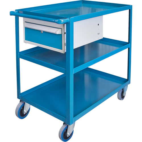 Heavy Duty Shelf Cart with Drawer, 1200 lbs. Capacity, Steel, 24" x W, 36" x H, 36" D, Rubber Wheels, All-Welded, 1 Drawers MAS Chibougamau