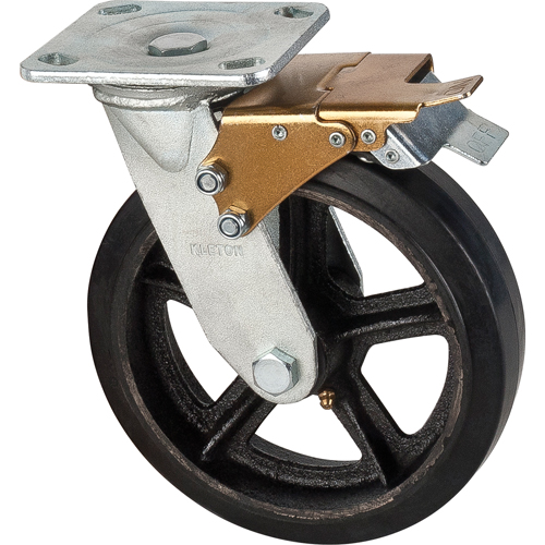 Mold-on Caster, Swivel with Brake, 8" (203.2 mm), Rubber, 660 lbs. (299 kg.) MAS Chibougamau