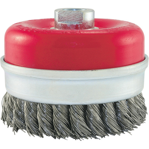 Brosse boisseau &agrave; fils li&eacute;s et nou&eacute;s, 4" dia. x 5/8"-11 arbre MAS Chibougamau