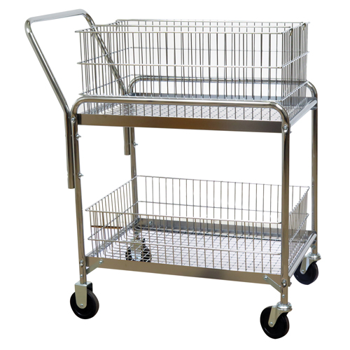 Wire Mesh Office Mail Cart, 200 lbs. Capacity, Chrome, 20" D x 33" L x 37-1/2" H, Chrome Plated MAS Chibougamau