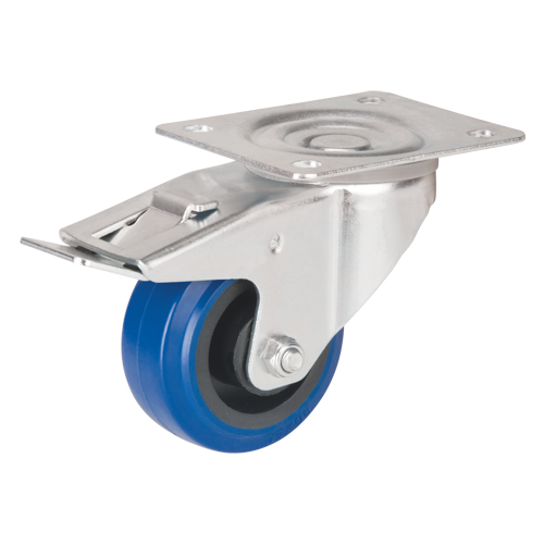 Roulette bleue, Pivotant avec frein, 3" (76 mm), Caoutchouc, 285 lb (129 kg) MAS Chibougamau