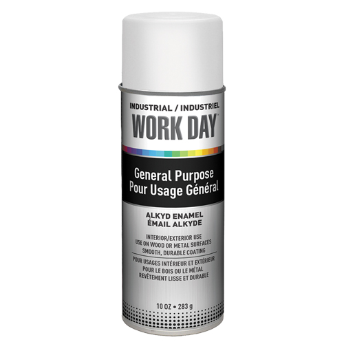 Industrial Work Day Paint, White, Very Flat, 10 oz., Aerosol Can MAS Chibougamau