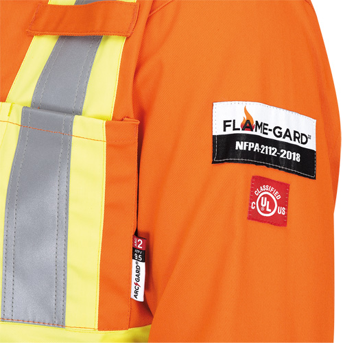 5555 Combinaison de s&eacute;curit&eacute; &agrave; haute visibilit&eacute; ignifuge et anti-arcs &eacute;lectriques, Taille 36, Orange haute visibilit&eacute;, 11 cal/cm² MAS Chibougamau