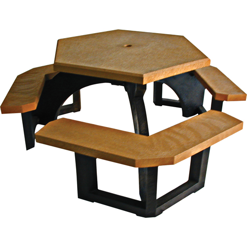 Recycled Plastic Hexagon Picnic Tables, 78" L x 78" W, Cedar MAS Chibougamau