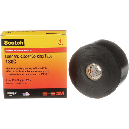 Ruban d'&eacute;pissage sans support en caoutchouc de calibre professionnel Scotch, 50,8 mm (2") la x 9 m (30') lo, 30 mils, Noir MAS Chibougamau