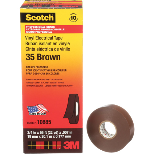 Ruban isolant en vinyle pour codification par couleur Scotch, 19 mm (3/4") la x 20 m (66') lo, 7 mils, Brun MAS Chibougamau