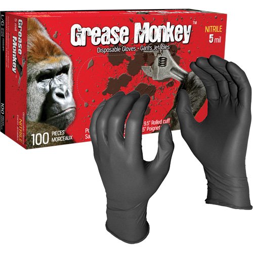 Grease Monkey&reg; Disposable Gloves, Large, Nitrile, 5-mil, Powder-Free, Black MAS Chibougamau