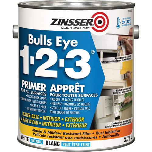 Bulls Eye 1-2-3&reg; Water-Base Primer, 3.78 L, Gallon, White MAS Chibougamau