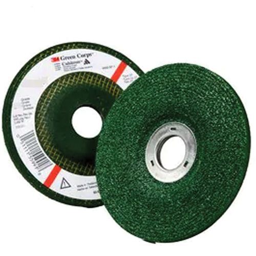 Green Corps Depressed Centre Wheel, 4-1/2" x 1/4", 7/8" Arbor, Aluminum Oxide, Type 27 MAS Chibougamau