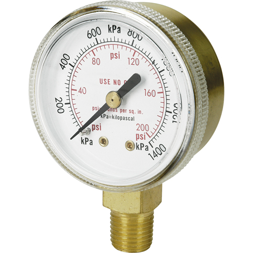 Brass Gauge, 2" , 100 psi, Bottom Mount, Analogue MAS Chibougamau