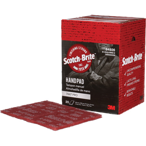 Tampons manuels Scotch-Brite 7447, Oxyde d'aluminium, 9" x 6", Grain Tr&egrave;s fin MAS Chibougamau