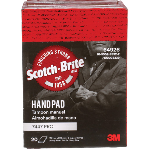 Tampons manuels Scotch-Brite 7447, Oxyde d'aluminium, 9" x 6", Grain Tr&egrave;s fin MAS Chibougamau