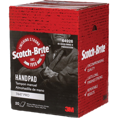 Tampons manuels Scotch-Brite 7447, Oxyde d'aluminium, 9" x 6", Grain Tr&egrave;s fin MAS Chibougamau