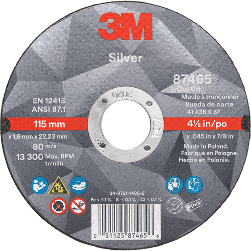 Silver Cut-Off Wheel, 4" x 0.035", 1/4" Arbor, Type 1, Ceramic, 19100 RPM MAS Chibougamau