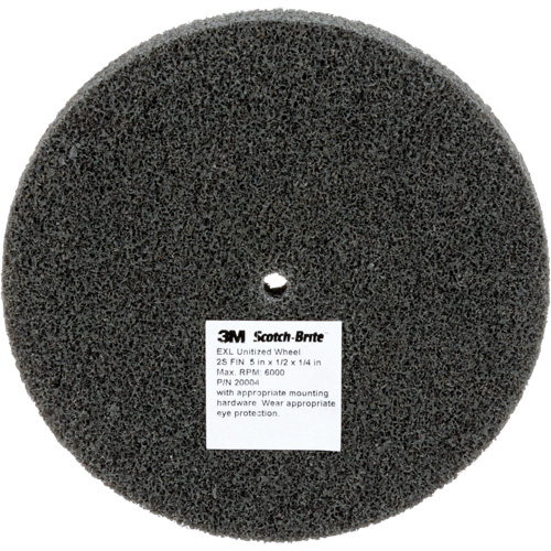 Scotch-Brite EXL Unitized Wheel, 5" x 1/2", 1/4" Arbor, Fine Grit, Silicon Carbide MAS Chibougamau