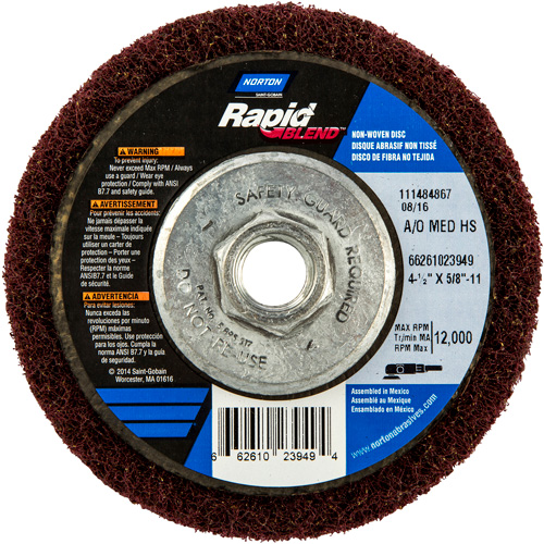 Meule abrasive non tiss&eacute;e &agrave; moyeu d&eacute;port&eacute; Rapid Blend, 4-1/2" dia., Grain 150-180, Oxyde d'aluminium MAS Chibougamau