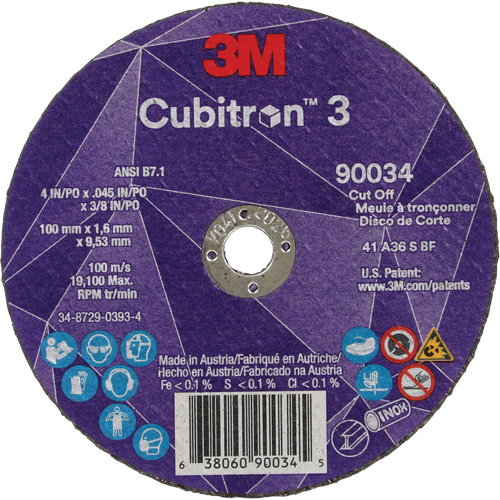 Cubitron 3 Cut-Off Wheel, 4" x 0.045", 3/8" Arbor, Type T1, Ceramic, 21000 RPM MAS Chibougamau