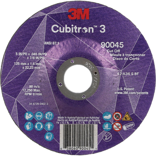 Meule &agrave; tronçonner Cubitron 3, 5" x 0,045", Arbre de 7/8", Type T27, C&eacute;ramique, 12250 Tr/min MAS Chibougamau