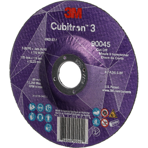 Meule &agrave; tronçonner Cubitron 3, 5" x 0,045", Arbre de 7/8", Type T27, C&eacute;ramique, 12250 Tr/min MAS Chibougamau