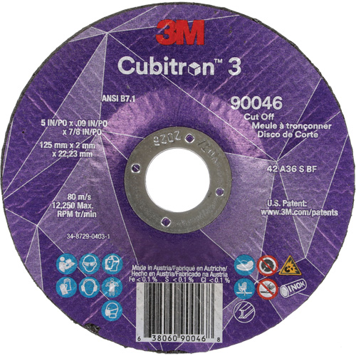 Cubitron 3 Cut-Off Wheel, 5" x 0.09", 7/8" Arbor, Type T27, Ceramic, 12250 RPM MAS Chibougamau