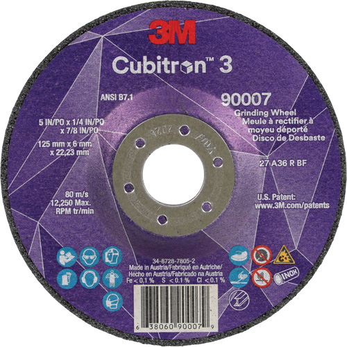 Cubitron 3 Depressed Centre Grinding Wheel, 5" x 1/4", 7/8" Arbor, Ceramic, Type T27 MAS Chibougamau